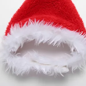 Detailed macro view showing the soft plush texture and adjustable Velcro of pet Christmas hat