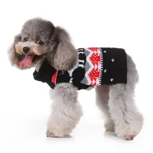 Doux pull d'hiver pour chien avec motif de renne de Noël, vêtement chaud à col roulé.