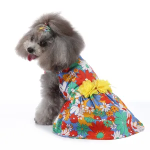 Mignonne Robe Florale pour Animal de Compagnie Tissu Fin Respirant Chien Chat Vacances d'Été Vêtement Princesse