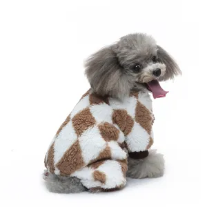 Pigiama in pile a quadri per animali, tutina calda a quattro zampe per cani in autunno inverno.