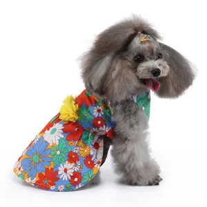Jolie robe d'été pour animaux à fleurs, vêtements pour chiens respirants de petite taille.