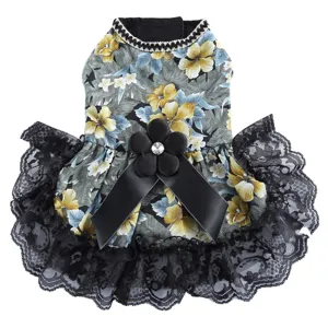 Jolie Robe Chien Princesse Style Floral Chiot Jupe avec Volants Dentelle Nœud
