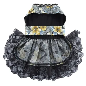Jolie robe pour chien à fleurs avec dentelle noire style princesse vêtement de fête