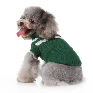 Pull vert confortable pour chien à rayures, col roulé en tricot doux pour hiver chaud.