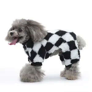 Accogliente tutina in pile a quadri per animali, pigiama caldo per cani in autunno e inverno.