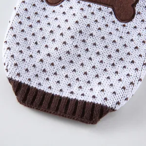 Gros plan sur les détails du pull tricoté pour animal avec ourlet côtelé et motif.