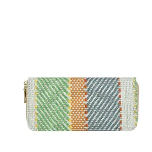 Large capacity woven linen clutch wallet for women with colorful checkered pattern