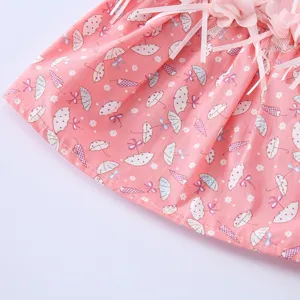 Jolie robe pour chien de compagnie à imprimé parapluie floral rose avec fleurs 3D.