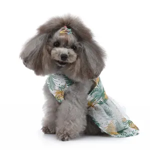 Jolie robe d'ete pour chien a motif de palmier tropical, vetement de vacances en tull