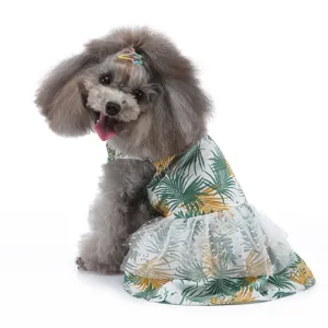 Robe d'été pour chien chat imprimé tropical feuille mignon jupe résille respirant animal