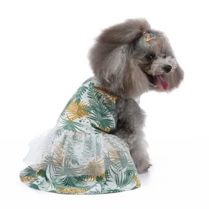 Jolie robe pour animal motif feuille tropicale, jupe en maille d'été respirante chat chien.