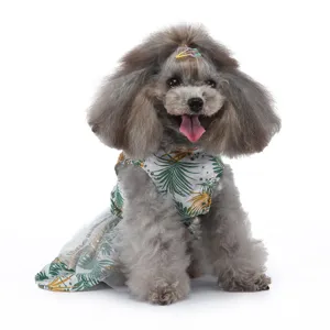 Jolie robe d'été pour animal de compagnie à motif de feuilles tropicales, respirante et douce.