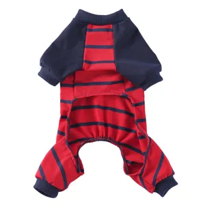 Rot-blau gestreifter Haustier-Jumpsuit Hunde-Schlafanzug mit weichen Rippbündchen