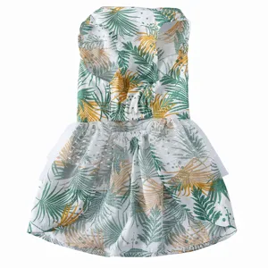 Robe d'été respirante pour animal de compagnie avec imprimé tropical et jupe en tulle