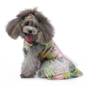 Adorable robe d'été pour animal de compagnie, tissu respirant avec joli bas de jupe en tulle.