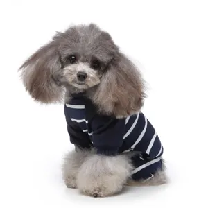 Detailansicht gestreifter Baumwolle-Tierpyjama, Vierbein-Jumpsuit für Hunde