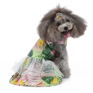Robe d'été pour chien à imprimé tropical mignon avec ourlet en dentelle, respirante.