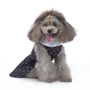 Jolie robe florale pour animaux chats chiens, jupe d'été respirante avec col blanc.
