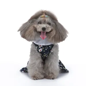 Robe pour animal de compagnie à fleurs, joli vêtement d'été respirant pour chiot avec col blanc.