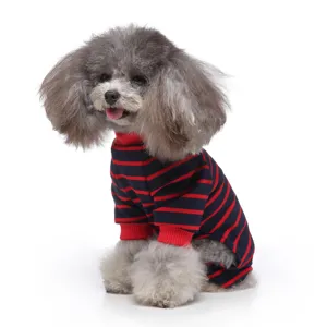 Gestreifter Baumwoll-Schlafanzug für kleine Hunde, rot-blaues Vierbeiner-Design