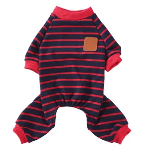 Rot-blau gestreifter Haustier-Jumpsuit-Schlafanzug mit elastischen Rippbündchen