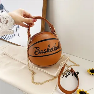Bolso de Hombro de Moda con Forma de Baloncesto y Fútbol para Mujer Cuero de PU Bolso de Bandolera Esférico Creativo con Cadena Bolso de Mano Redondo Pequeño