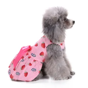 Süßes rosa Erdbeer Haustierkleid für kleine Hunde Sommerkleidung mit Schleife süße Welpenkleidung