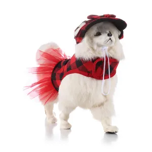Cane animale scozzesi gilet vestito set dettaglio rosso nero tutu gonna traspirante.