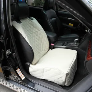 Waterproof quilted car seat cover for front passenger, durable pet protector cushion.