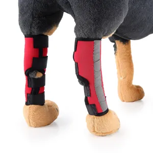 Tutore per gamba di cane rosso e nero con striscia riflettente per supporto lesioni