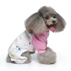 Weiche rosa-weiße vierbeinige Hunde-Pyjamas mit süßem Cartoon-Kuhdruck für den Sommer