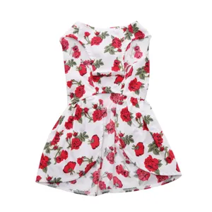 Floral print dog dress for summer, lightweight and breathable sleeveless pet skirt.