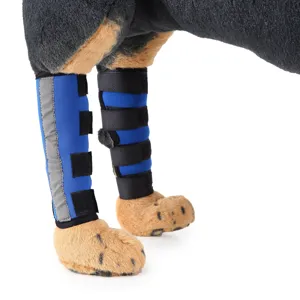 Tutore per gambe cani blu con cinturini in velcro regolabili e striscia riflettente