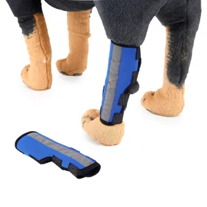Tutore gamba cane in neoprene blu con striscia riflettente per supporto e protezione