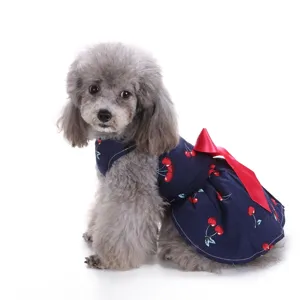 Süßes Kirschen Print Haustier Hundesommerkleid Welpenkleidung mit roter Schleife