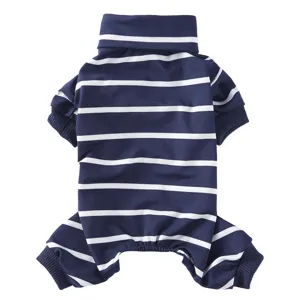 Striped pet dog pajamas four-leg turtleneck clothing comfortable home wear detail