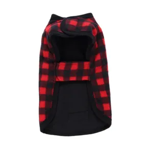 Gilet in pile per cani a scacchi rossi e neri con velcro per il calore invernale