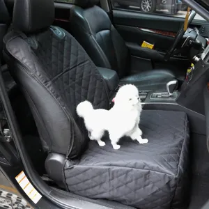Black quilted pet car seat cover for front passenger seat, waterproof dog protector mat.