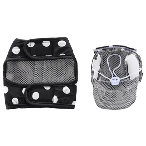 Imbracatura per gilet per cani domestici a pois bianchi neri e cappello a rete traspirante