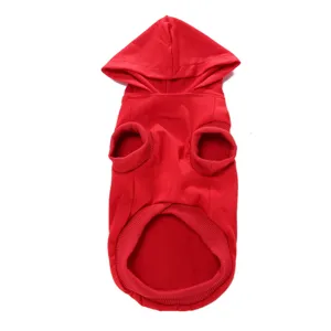 Gilet à capuche unicolore rouge pour chien, vêtement décontracté respirant pour animaux.
