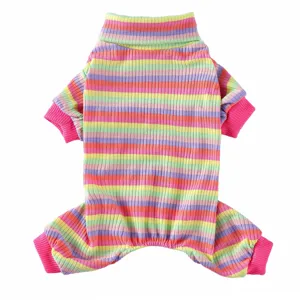 Colorful striped four-legged pet pajamas high collar dog clothes cute home wear soft