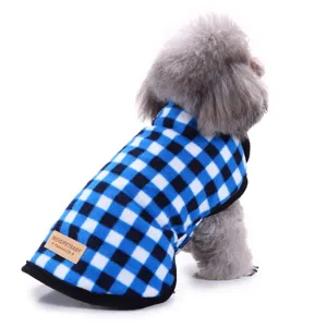 Gilet invernale a scacchi blu per cani in caldo pile per cani di taglia media