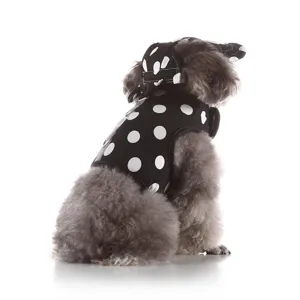 Gilet imbracatura per cani a pois neri e bianchi con cappellino coordinato traspirante