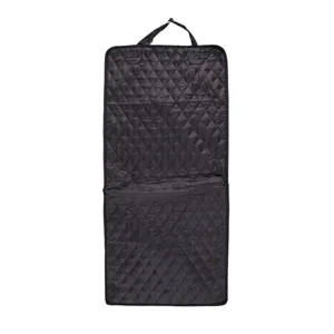 Waterproof quilted black pet car seat protector detail showing durable fabric and hanging strap.
