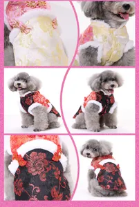 Detailed views showing close-up features of the warm winter pet Tang suit dog clothes.