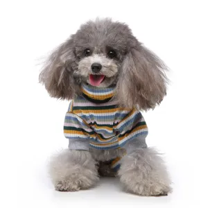 Striped dog turtleneck sweater four-legged pet clothes cozy home wear breathable apparel
