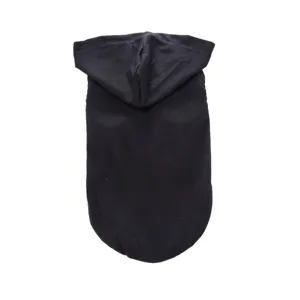 Vue détaillée du gilet à capuche pour animal de compagnie noir uni, texture de tissu douce.