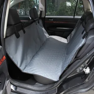 Waterproof pet car seat cover for back seat dog protector, durable gray quilted vehicle mat.