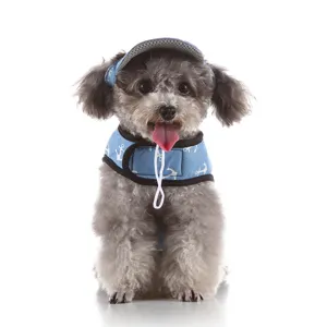 Giacca pettorina per cani con motivo ancora blu e cappello abbinato per piccoli cani traspirante