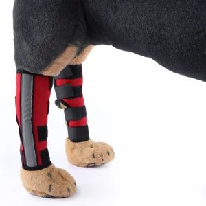 Dettaglio del tutore per gambe del cane con strisce riflettenti e cinturini regolabili in velcro